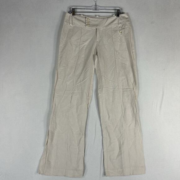 Banana Republic Relaxed Fit Wide Leg Linen Blend Pants Women's 6 Beige Striped - Picture 2 of 14